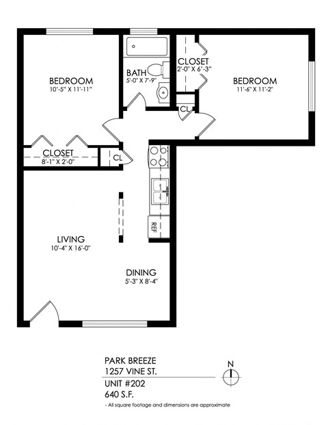 A black and white image of a floor plan for a unit at Park Breeze.